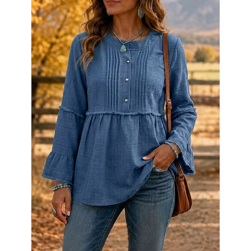 Cassandra | Pleated Peplum Blouse – Blue