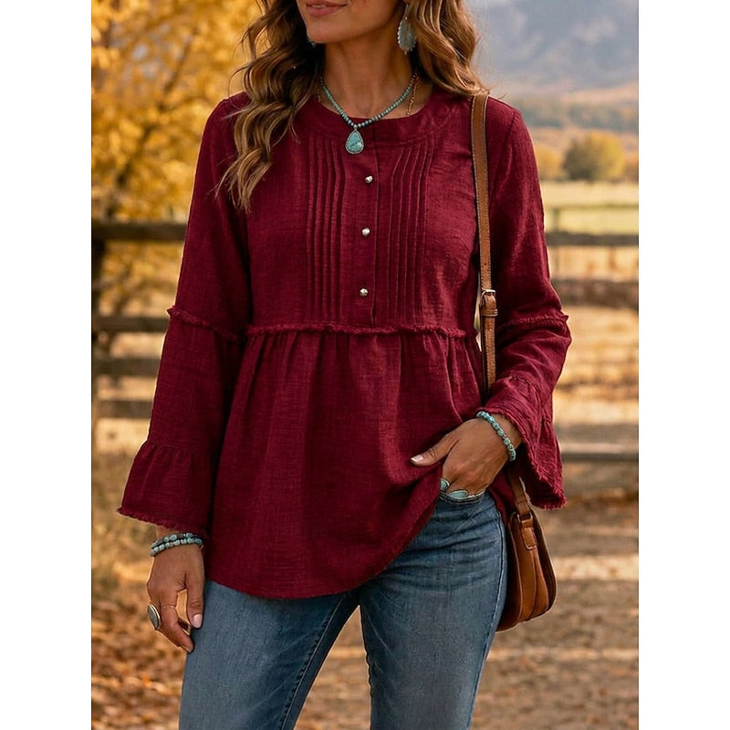 Cassandra | Pleated Peplum Blouse – Wine