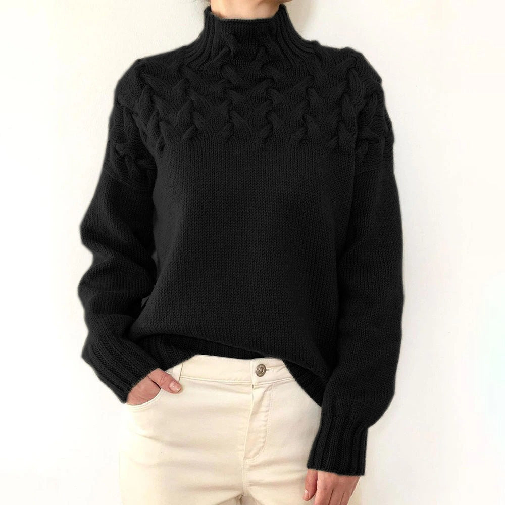 Andrea | Elegant Turtleneck Knit Sweater – Black